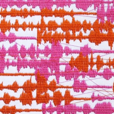 13 captured telephone conversations - all one minute long (2006) machine embroideries, each 13 x 18 cm:5 x 7 inches