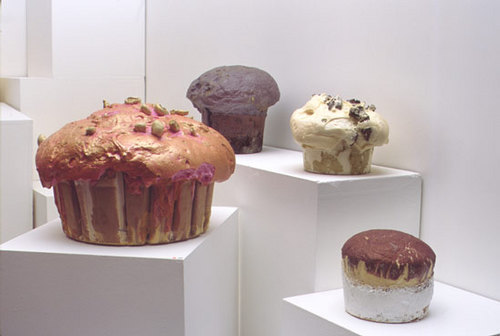 Assorted Muffins, 2003 expanding foam, pigment & paper variable dimensions (Installation)
