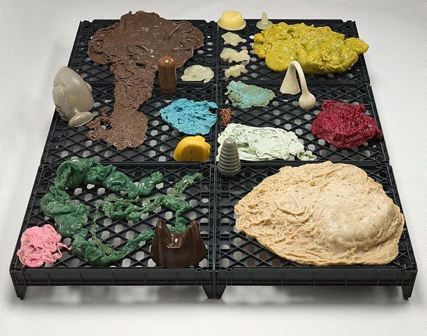  1994 plastic trays, Hot Melt, oil paint 