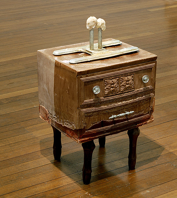 Split Fountain, 2009 cast pigmented polyurethane resin, cast pewter, cast earthenware, pigment 81 × 39 × 45cm