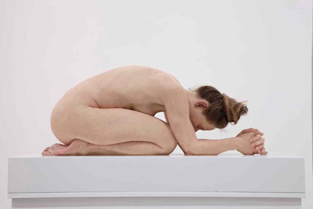 Untitled (Kneeling Woman) 2015 silicone pigment resin human hair 30 x 28 x 72 cm