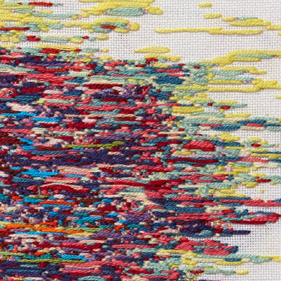 Yes and No (2009) handstitched needlepoints- cotton on linen:viscose fabric, 800 x 800mm each  prints- inkjet prints, 300 x 600mm each